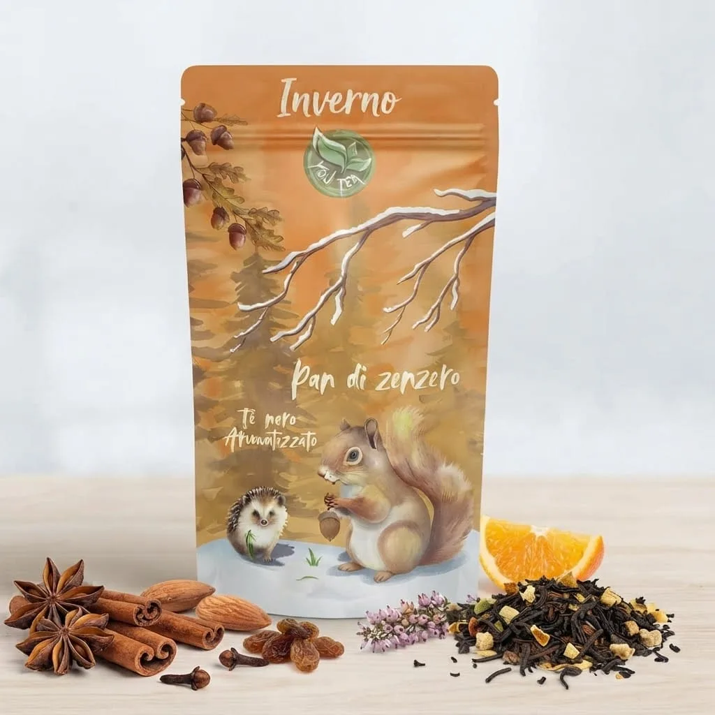 Inverno 4 Pan di Zenzero Tè Nero YouTea, una miscela golosa con il profumo dei biscotti appena sfornati.