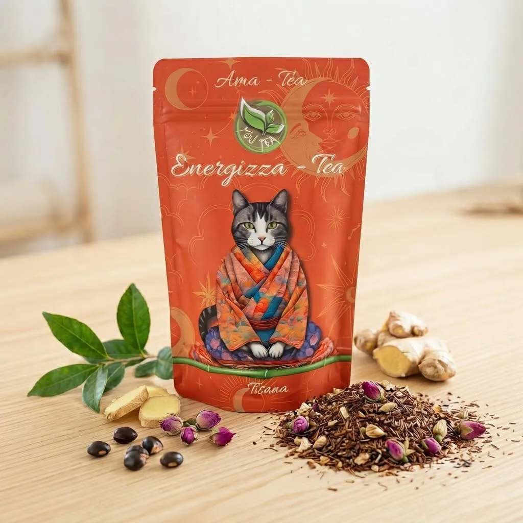 Ama-Tea tisane 5 Energizza-Tea Tisana YouTea, una miscela rivitalizzante al gusto di pesca e ginger.