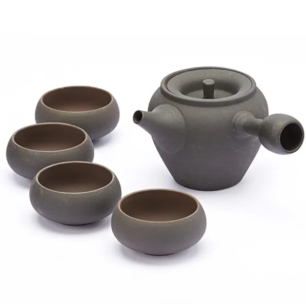 BLACK CLAY set da tè in ceramica giapponese 1 et da tè BLACK CLAY in ceramica giapponese – Teiera nera artigianale con 4 tazzine, design essenziale