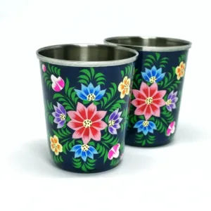 Bicchiere 250ml smaltato con motivo floreale blu 12 – Artigianato indiano unico