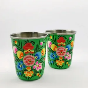 Bicchiere 250ml smaltato con motivo floreale verde 10 – Artigianato indiano unico
