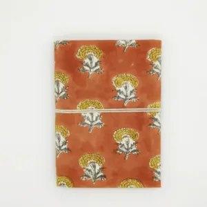 Quaderno 10x15cm con stampa indiana a blocchi in colore arancione - Indispensabile!
