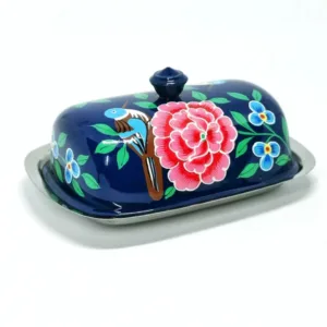 Porta Dolci con coperchio smaltato blu con motivo floreale 12 – Eleganza indimenticabile per la tua tavola