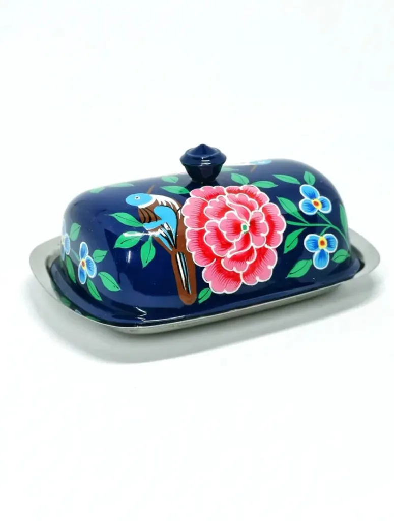 Oggettistica 41 Porta Dolci con coperchio smaltato blu con motivo floreale 12 – Eleganza indimenticabile per la tua tavola