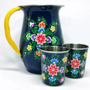 Home 2 Set Caraffa indiana con due bicchieri blu - Tradizione e Stile sulla tua Tavola- 1 busta di YouTea in omaggio
