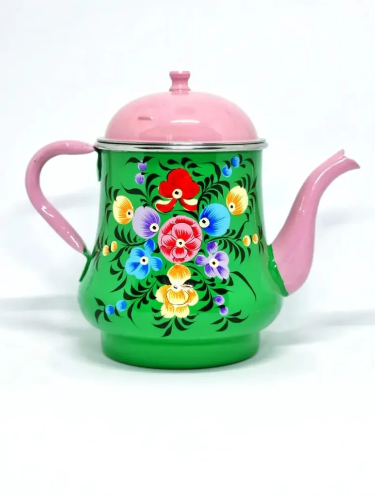 Promozioni 7 Teiera indiana 100cl smaltata con motivo floreale verde. Un Capolavoro artigianale straordinario!- 1 busta di YouTea in omaggio