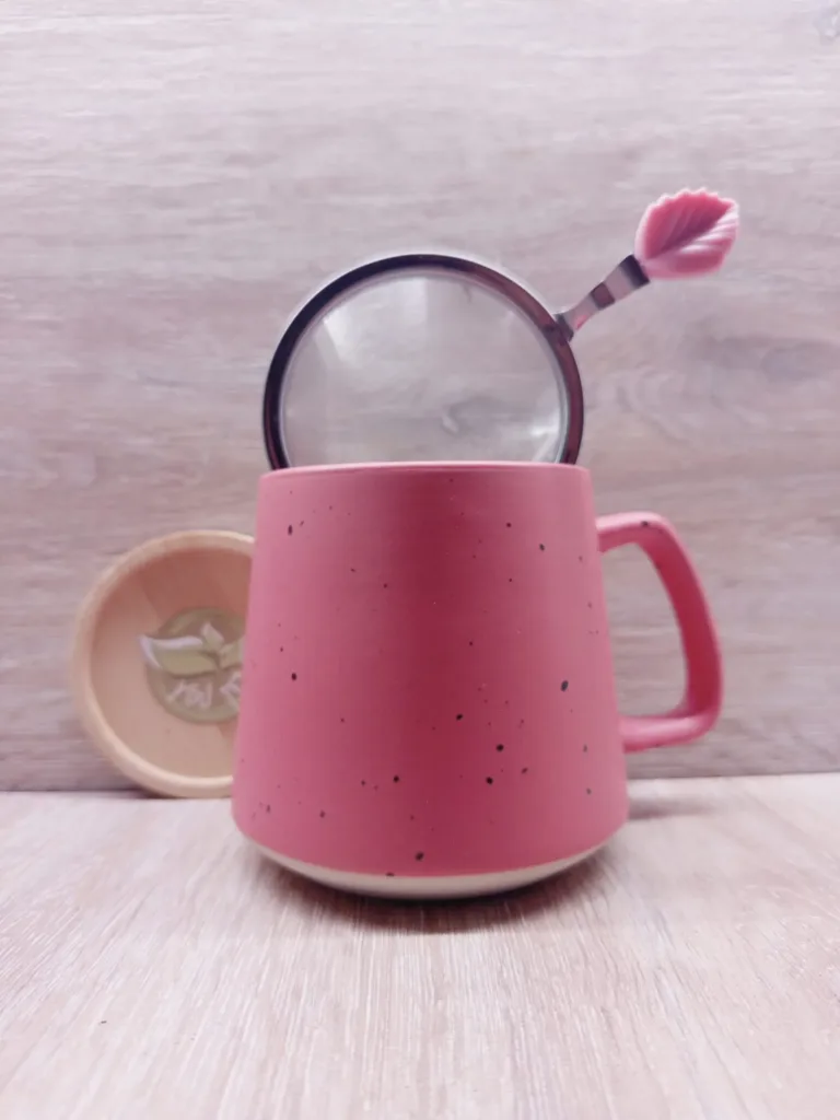 Tazze infusiere 3 tazza da te stoneage youtea colore rosa antico con filtro e coperchio in bambu2