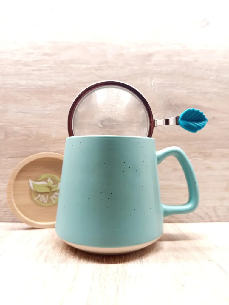 Tazze infusiere 2 tazza da te stoneage youtea colore turchese con filtro e coperchio in bambu2